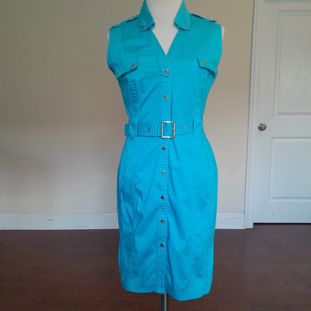 Calvin Klein Shift Dress Turquoise Size 8 Streamline Classic
